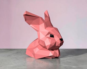 DIY Lapin de Pâques en papier, sculpture de lapin low poly (pdf, jpg, png, dxf)