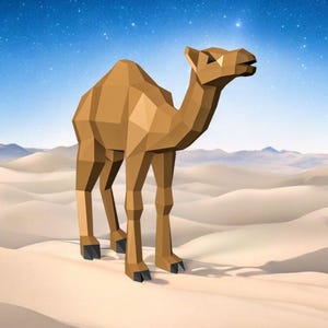 Modello di cammello in carta lowpoly, modello di cammello 3d, modello di cammello del deserto 3d, modello di cammello di carta, stampa di cammello, giocattolo di cammello, animali stampabili
