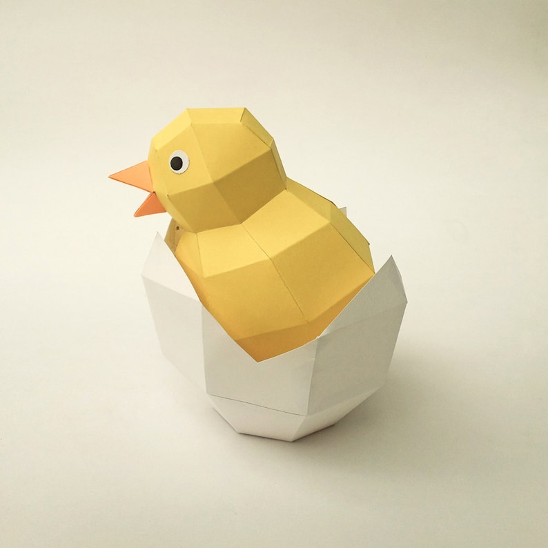 DIY niedliches gelbes Küken im ausgebrüteten Ei, DIY papercrafts, 3d puzzle, Papercrafts, Papiermodelle, Baby Huhn, Origami, lowpoly art Bild 4