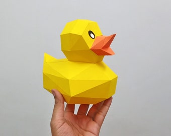 Sculpture en papier de canard bricolage, motif de canard de Pâques, caneton de Pâques, décor de pépinière, décor de babyshower, modèles imprimables, modèles Papercraft