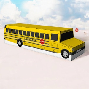 DIY School bus favor, Papercraft bus, Lowpoly bus model, Bus templates, Bus favour, Bus pattern, School bus cake topper,School bus treat box