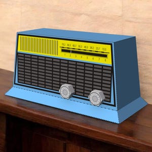DIY Papercraft Retro Radio-bedankdoos, feestrekwisieten, muziekcadeaus, voor muziekliefhebbers, radiopatroon, Papercraft boombox png, boombox print