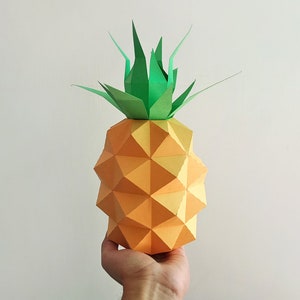 Abacaxi em papel DIY, frutas em papel, brinquedo de papel, decoração de festa, decoração de berçário, modelos PDF, artesanato 3D, artesanato em papel Lowpoly, arquivos Cameo