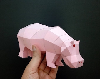 DIY Papercraft Hippo Sculpture, 3D Origami Template (Digital Download)