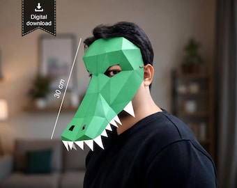 Papercraft Alligator Mask PDF Template | Low Poly Crocodile Mask |