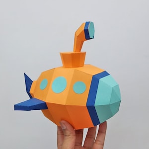 DIY submarino papercraft, decoración de guardería, decoración de babyshower, archivo de silueta, plantilla PDF, modelo de submarino, juguete submarino, juguete de papel, artesanía de origami