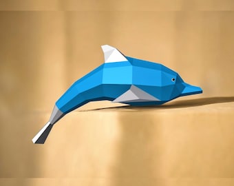 Rzeźba delfina z papieru DIY, dekoracja ścienna z delfinem (pdf, dxf, eps, png, jpg)