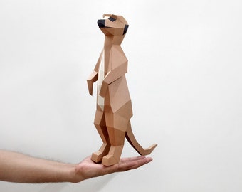 DIY suricata Papercraft, escultura de suricata, escultura Lowpoly, plantilla de suricata, suricata 3d, decoración de suricata, regalo de suricata 3d, plantillas imprimibles