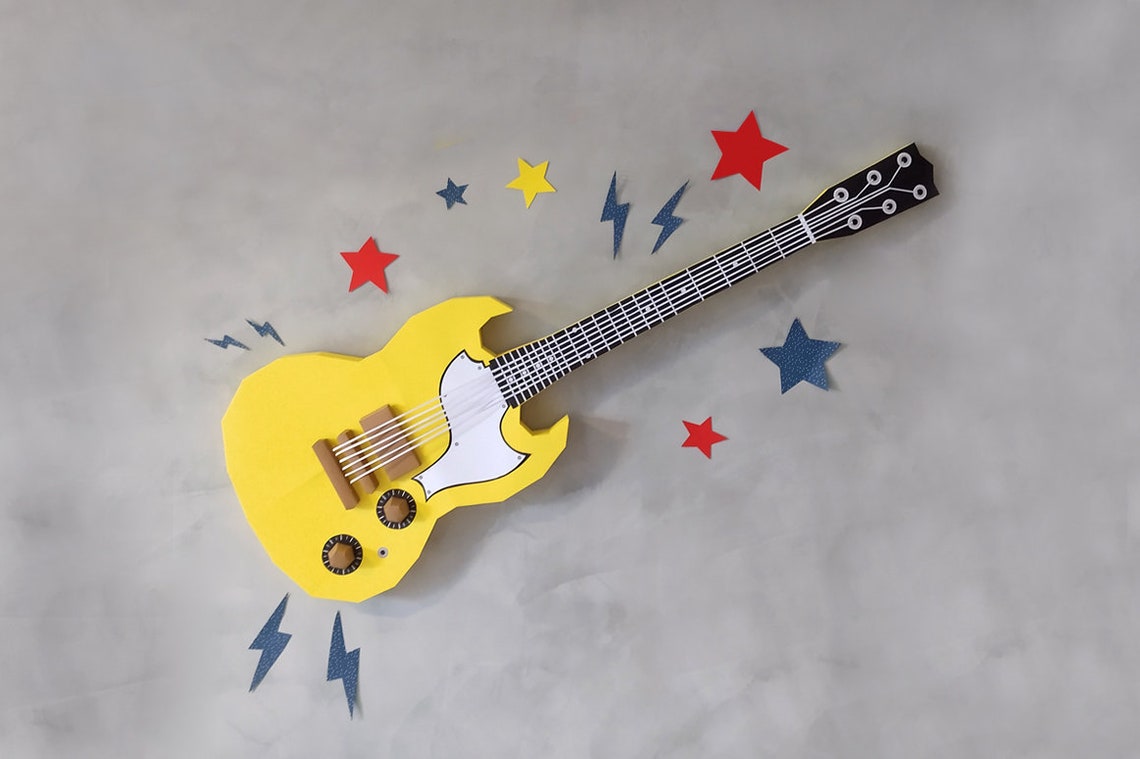 Guitarra DIY Papercraft artesanía 3d guitarra de bajo poli Etsy México