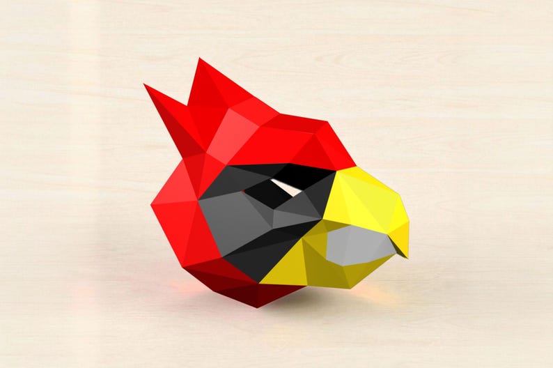 DIY 3d Papercraft Cardinal Mask, Party Mask, Lowpoly Mask, Cardinal ...