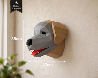 Leonberger Papercraft Trophy | Low Poly Dog Sculpture | 3D Paper Dog Decor | Dog Lover Gift