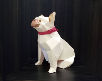 DIY French Bulldog Papercraft Model, Low Poly Sculpture (PDF Pattern)