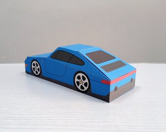 DIY ポルシェ911 ペーパークラフト カー ギフト、ブルー＆イエロー