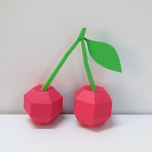 Ciliegia di carta fai da te, Frutta di carta, Decorazione per feste, Bacca di carta, Modello di ciliegia, Modello di carta, Stampa di ciliegia, Decorazione per la cameretta dei bambini