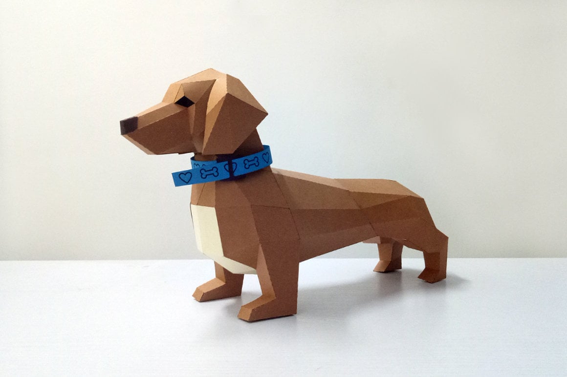 DIY Dachshund Puppy Animal Model 3d Papercraft Lowpoly 3d Etsy