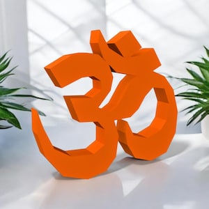 Arte de pared OM de papel artesanal, símbolo OM en 3D, decoración de templos, Om png, arte de pared Om, calcomanía Om en 3D, arte de pared de bajo polígono, letra Om imprimible, archivos DXF Om