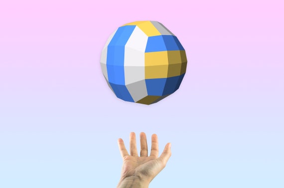 DIYペーパークラフトバレーボール、ローポリ3Dボール（pdf、png、dxf