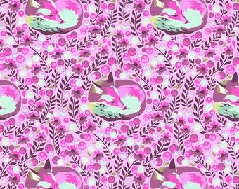 Tula Pink Chipper "Fox Nap" in raspberry for FreeSpirit Fabrics