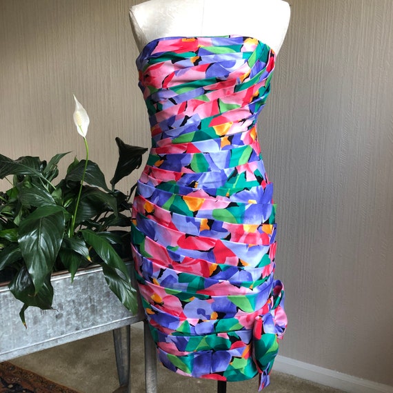 80s Strapless Dress by AJ Bari. 1980s Party Dress.