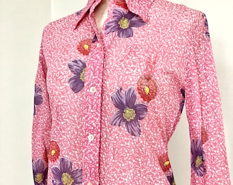 1970s Flower Power Shirt. Butterfly Collar Floral Shirt! Medium/Large. 60s, 70s Disco Dagger Collar. Flower Child. Mod Hippie, Disco Shirt