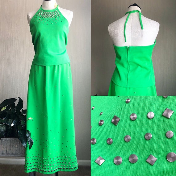1960s Studded Halter Top Skirt Set. Medium. Mod St