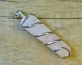 Rose Quartz Crystal Pendant Wrapped in Sterling Silver