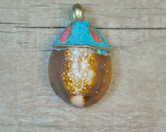 Mollusk Shell Pendant with Turquoise and Coral Accents