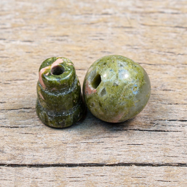 10mm Unakite T-drilled 3-Hole Guru Bead and Threader