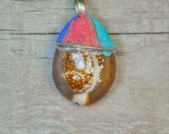 Mollusk Shell Pendant with Turquoise and Coral Accents