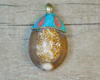 Mollusk Shell Pendant with Turquoise and Coral Accents