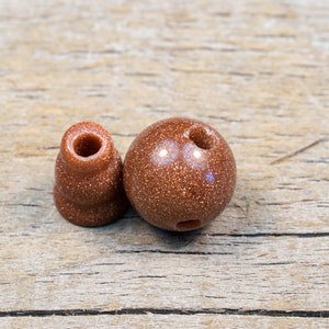 10mm Brown Goldstone T-drilled 3-Hole Guru Bead and Threader image 1
