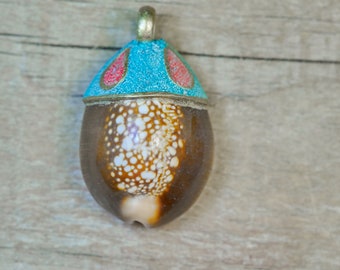 Mollusk Shell Pendant with Turquoise and Coral Accents