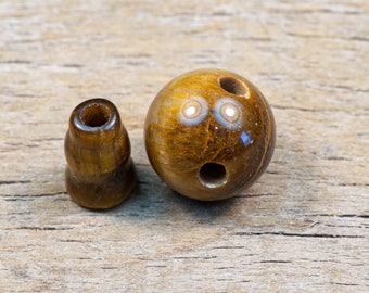 10mm Tiger Eye T-drilled 3-Hole Guru Bead and Threader