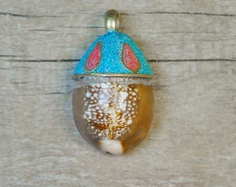 Mollusk Shell Pendant with Turquoise and Coral Accents