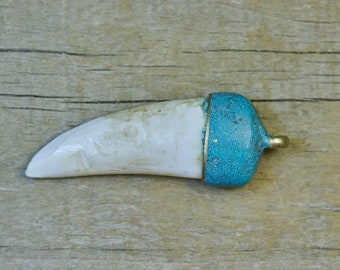 Bone Pendant with Turquoise and Coral