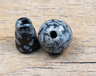 10mm Snowflake Obsidian T-drilled 3-Hole Guru Bead and Threader
