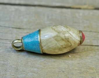 Bone Pendant with Turquoise and Coral