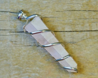 Rose Quartz Crystal Pendant Wrapped in Sterling Silver