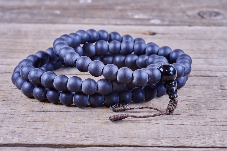 108ct 8mm Matte Black Onyx Mala from Nepal image 1