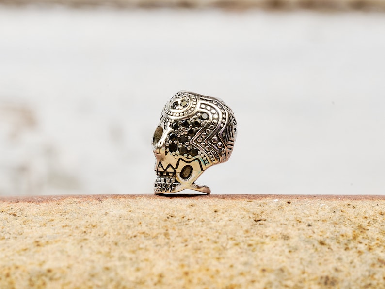 Sterling Silver Skull Bead with Pave Crystals style 2 image 2