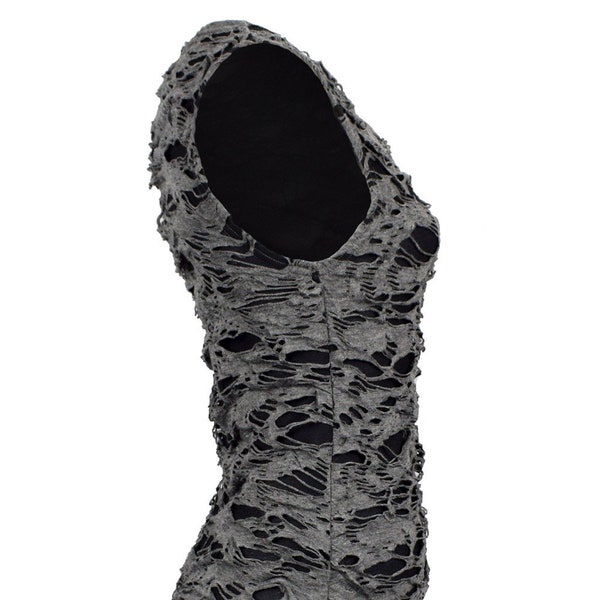 Sleeveless Asymetric Dress In Shredded Optic