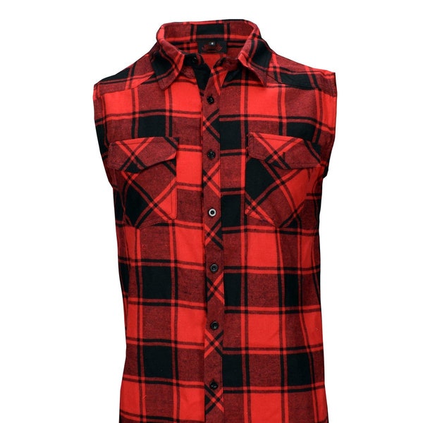 Red plaid sleeveless work shirt