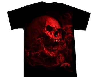 Heavy Metal T Shirt Smoky Red Vamp Skull