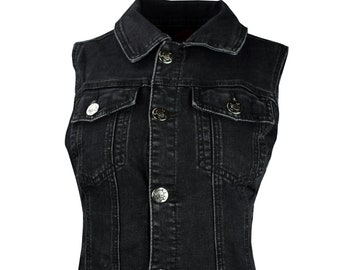 Kort dames jeansvest stonewash zwart