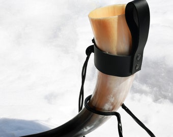 Viking Drinking Horn Set Polished 300ml to 1000ml with Metal Stand and Leather Belt Holder
