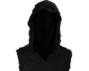 Hombres góticos Shredded Hoodie Tanktop Negro