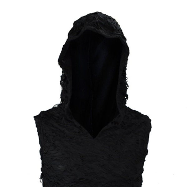 Gothic Men Shredded Hoodie Tanktop Black