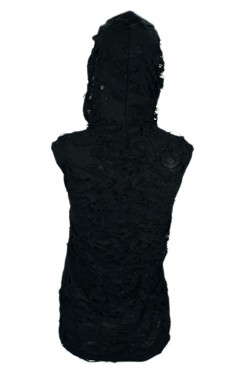 Gothic Women Shredded Hoodie Tanktop Black Bild 5