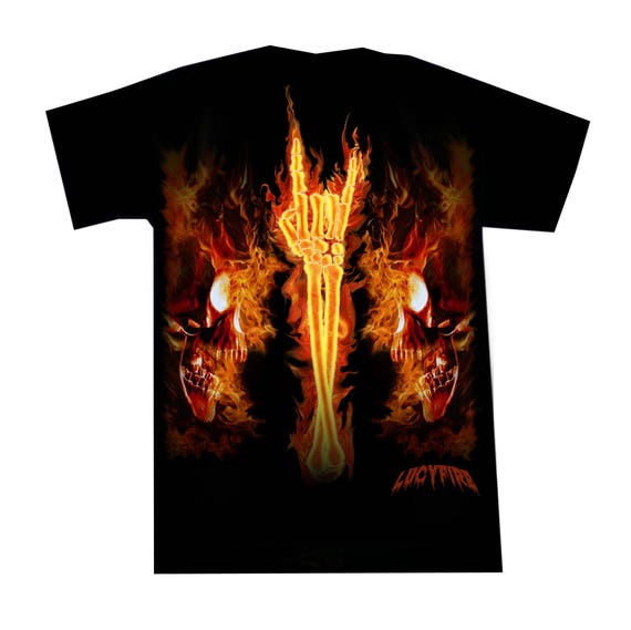 Heavy Metal T Shirt Flaming Bone Hand