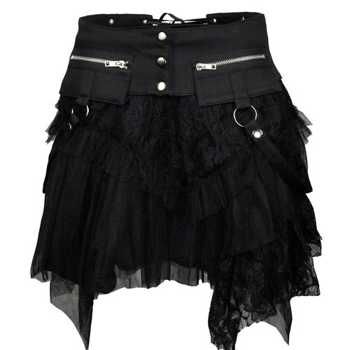 Black Gothic Skirt With Eylet Straps | Etsy